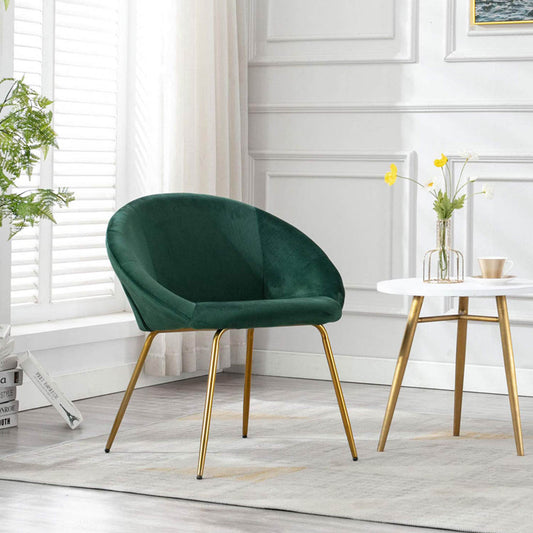 Green Color Round Shell Back Velvet Accent Chair