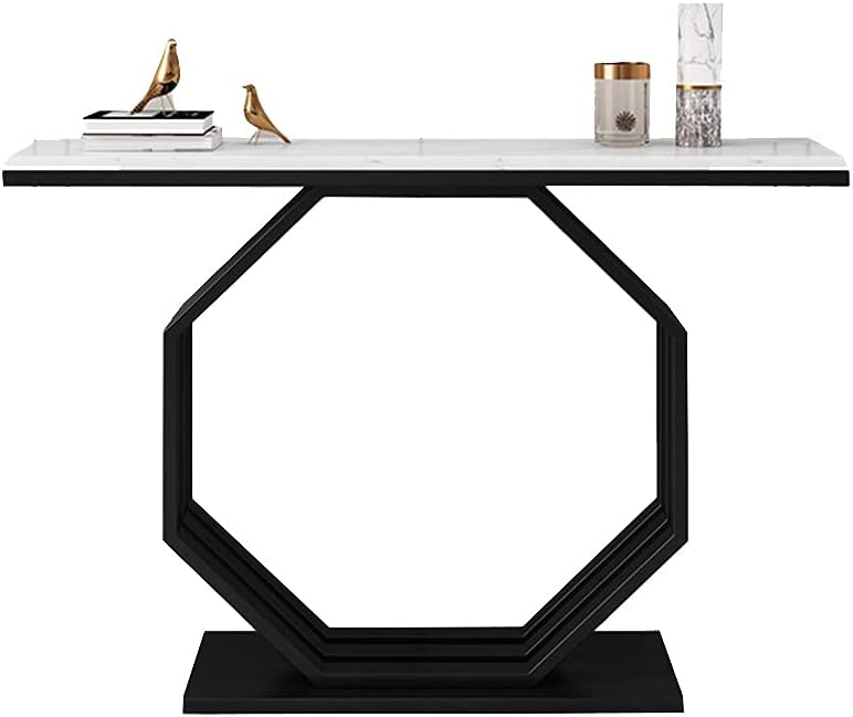 Heptagon Black Base Rectangular Shape White Marble Console Table