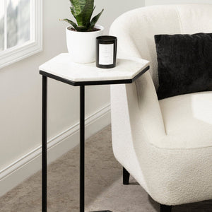 Hexagon Shape Marble Top Black Stand Side Table