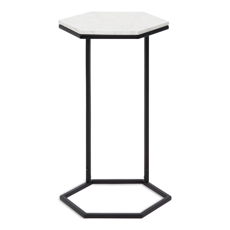 Hexagon Shape Marble Top Black Stand Side Table