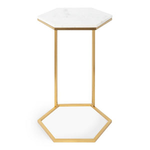 Hexagon Shape Marble Top Golden Stand Side Table