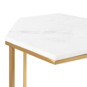 Hexagon Shape Marble Top Golden Stand Side Table