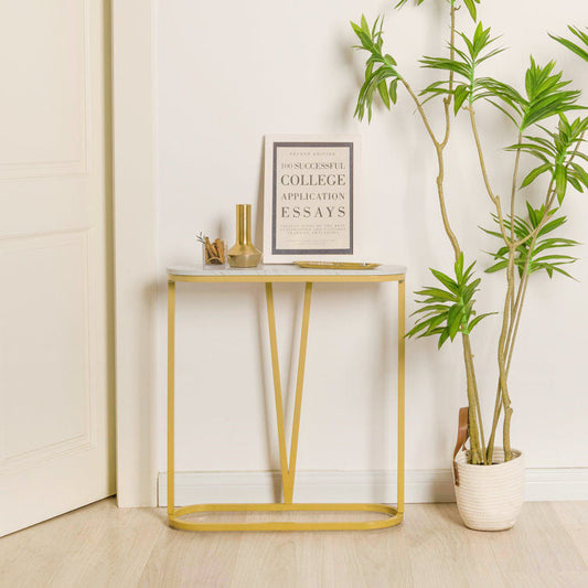 Hollow Bottom Faux Marble Narrow End Side Table