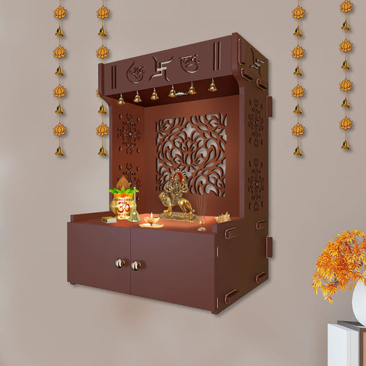 Hindu Religious Brown Wooden Wall Temple 