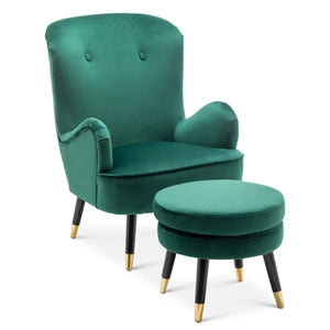 Luxurious Green Velvet Lounge Chair with Ottoman