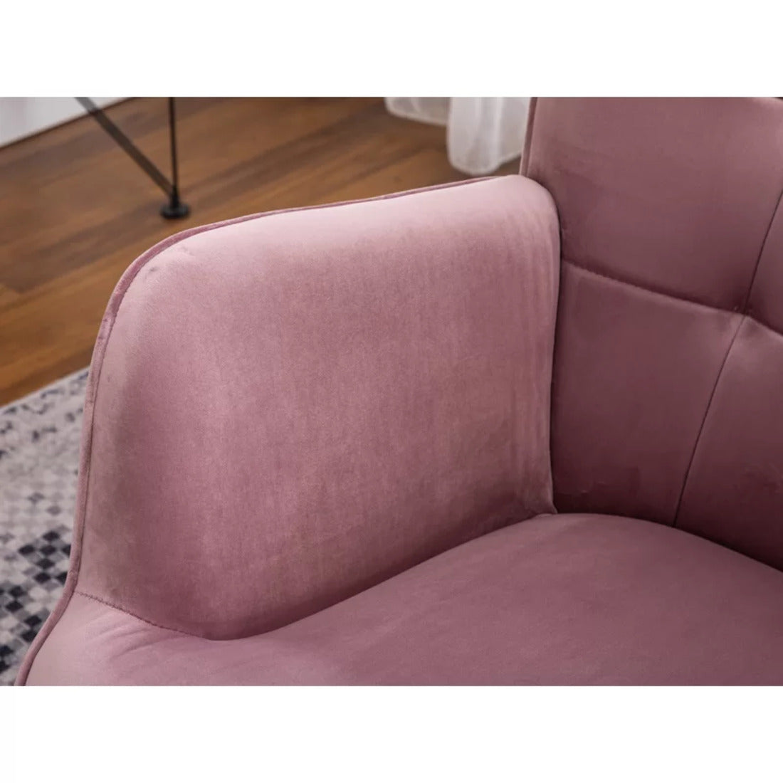 Luxurious Tufted Curvy Long Back Peach Lounge Chair with Ottoman