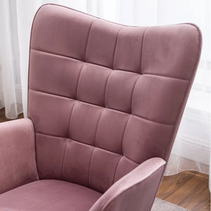 Luxurious Tufted Curvy Long Back Peach Lounge Chair with Ottoman