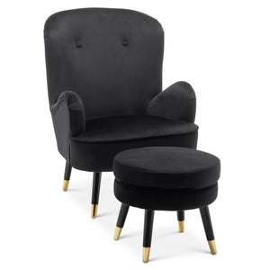 Luxury Black Premium Velvet Lounge Chair with Ottoman