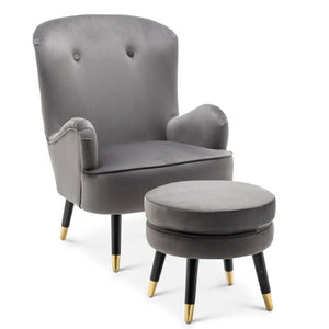 Luxury Grey Velvet Comfy Lounge Chair with Ottoman