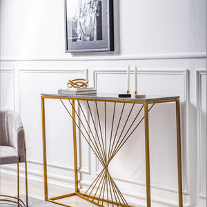 Console Table In Sleek Golden Rods Design