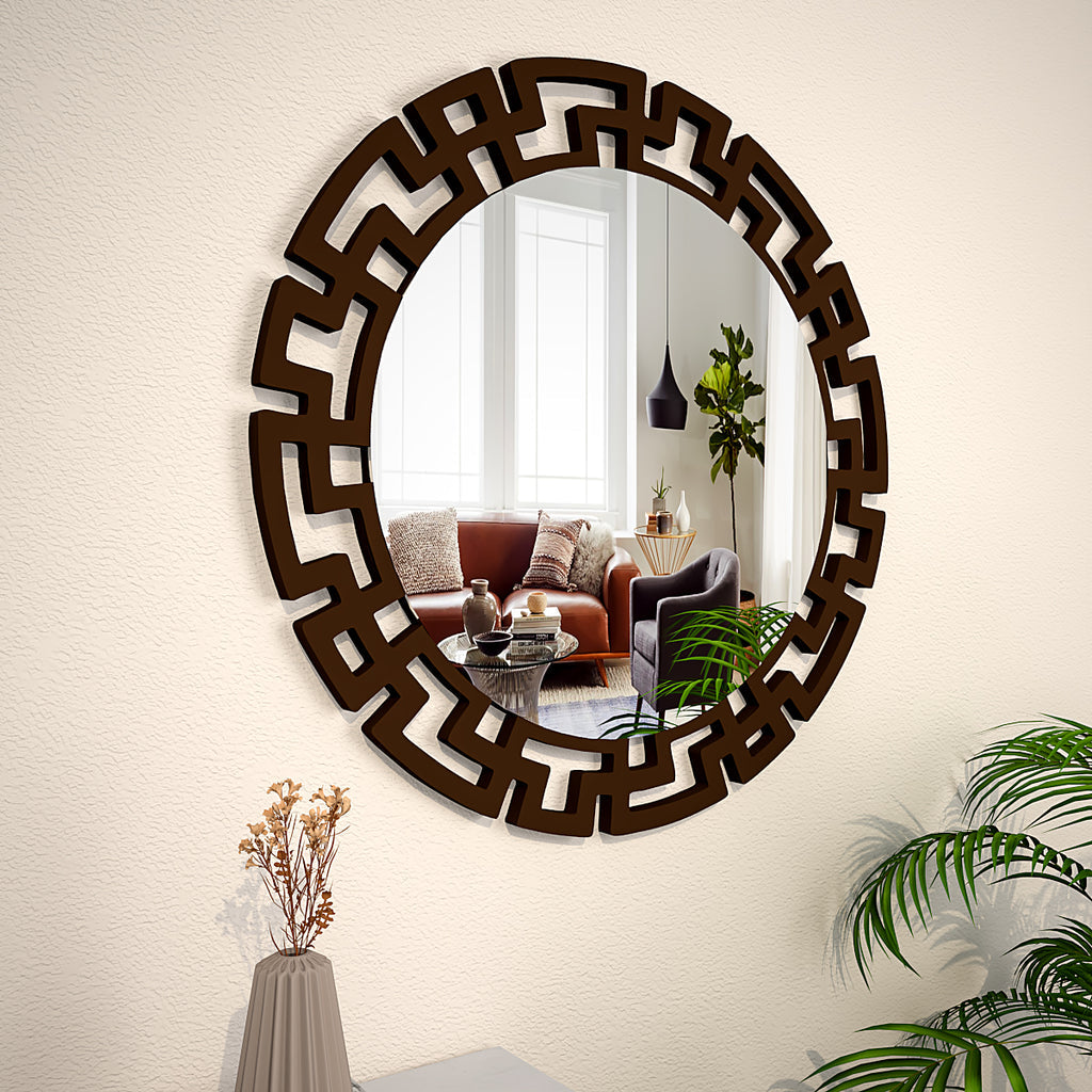 Luxury Modern Brown Round Vanity Mirror