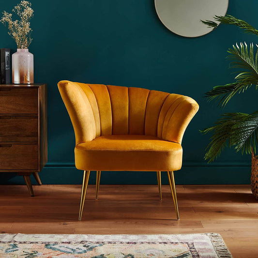 Luxury Opening Shell Designer Yellow Velvet Sofa Lounge Chair