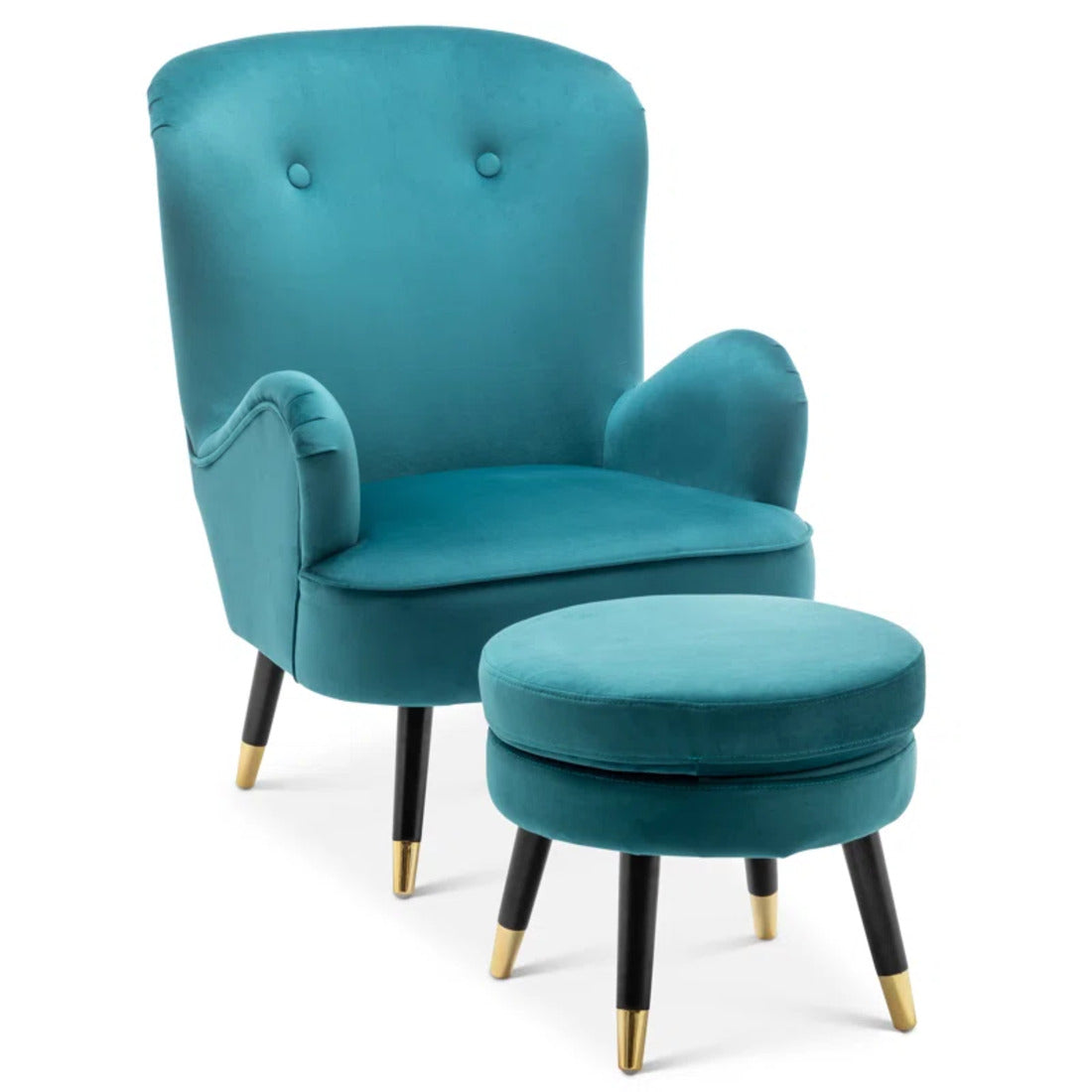 Luxury Turquoise Comfy Velvet Lounge Chair with Ottoman