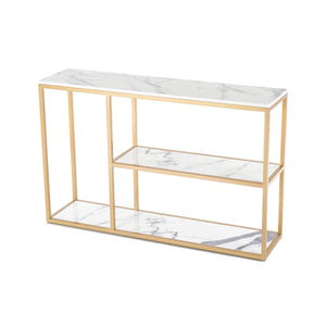 Luxury White Faux Marble Golden Finish Console Table