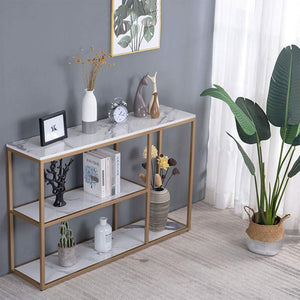 Luxury White Faux Marble Golden Finish Console Table