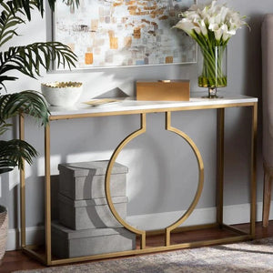 Home Decor Metallic Ring Console Table with White Marble Table Top