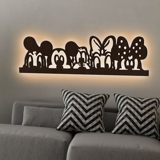 Mickey Mouse And Friends Backlit Wooden Wall Decor 