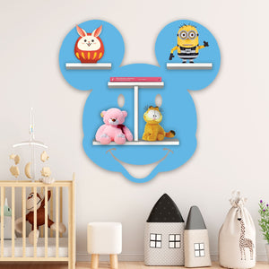 Mickey Mouse Face Shape Wooden LED Light Wall Shelf 