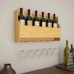 MDF Wall Mounted Mini Bar Shelf in Light Oak Finish