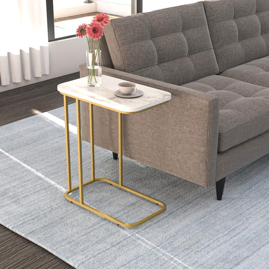 Minimalist Stylish Artistic Designer Side Table with Golden Metal Finish