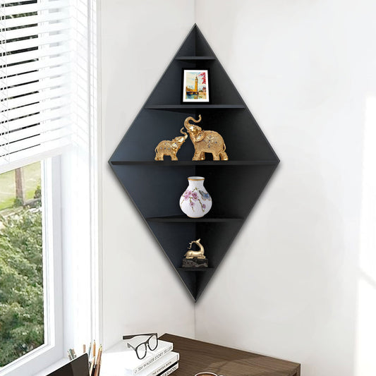 Modern Decorative Diamond Shaped Corner Shelves with Black Finish