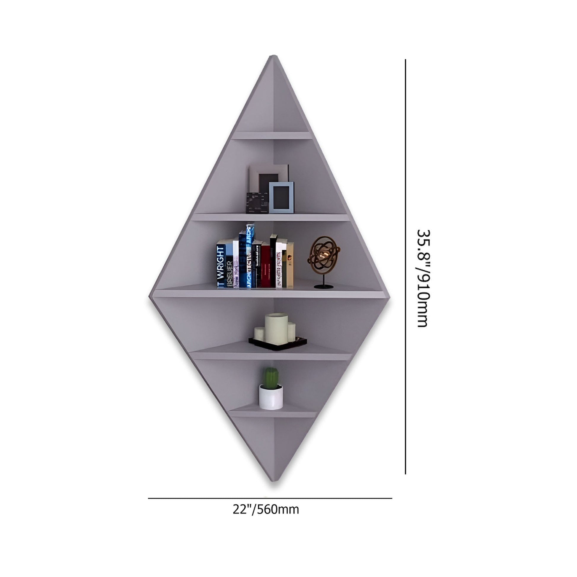 Modern Decorative Diamond Shaped Corner Shelves with Grey Finish