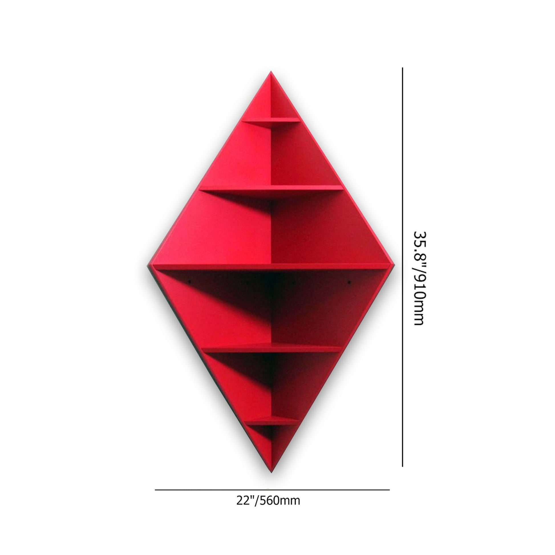 Modern Decorative Diamond Shaped Corner Shelves with Red Finish