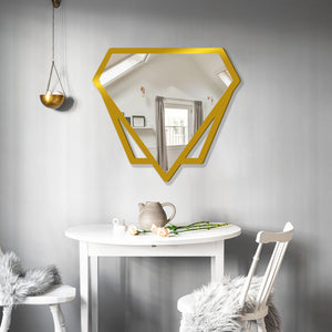 Modern Diamond Shape Vanity Mirror Wooden Golden Finish Frame