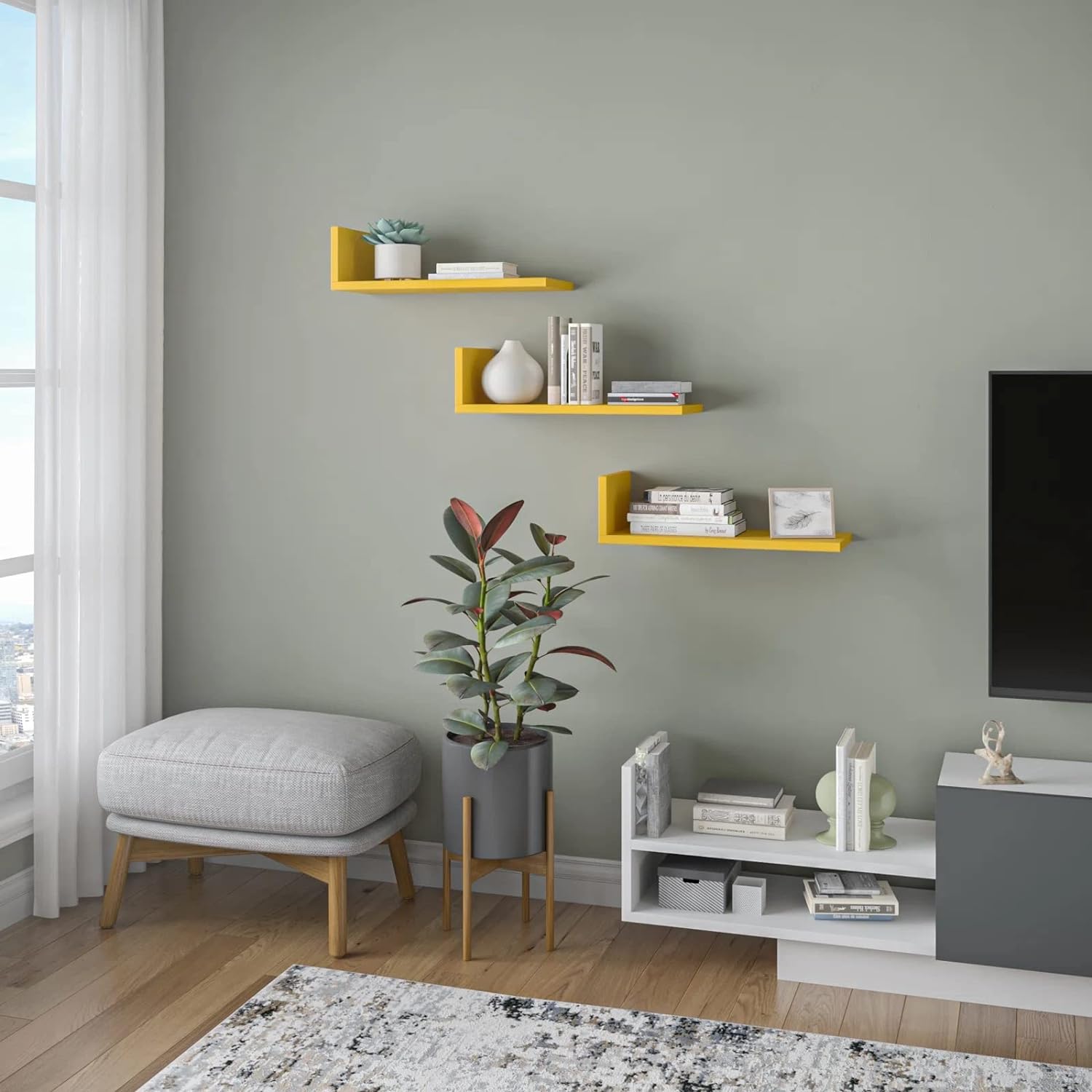 Modern Style Wooden Wall Rack Shelves Set of 3