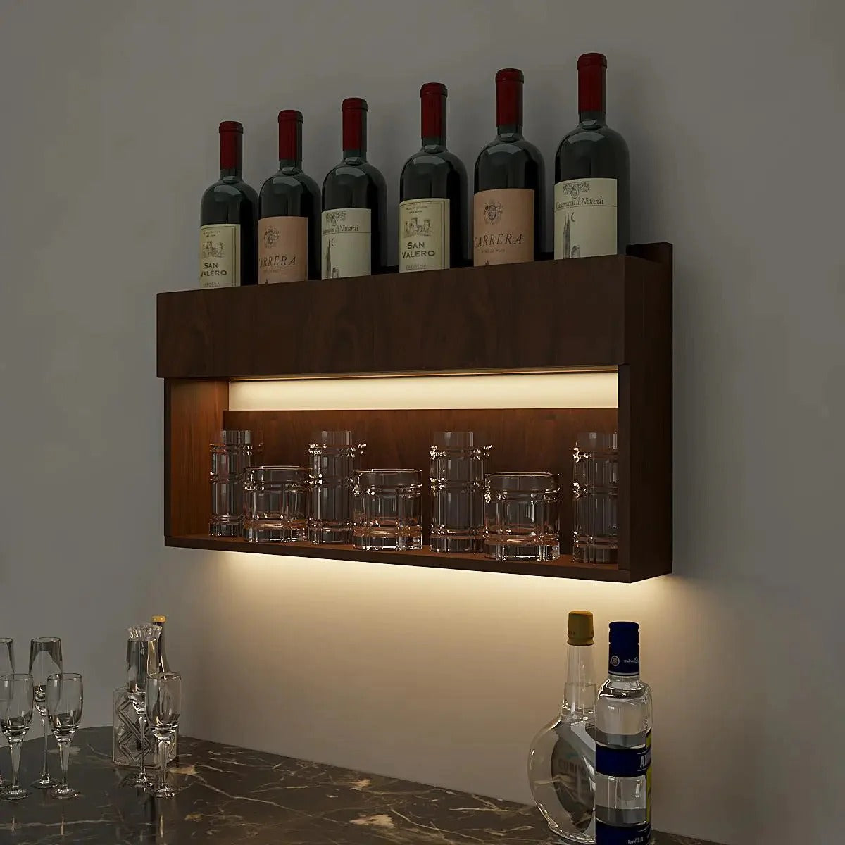 MDF Mini Bar Shelf in Walnut Finish