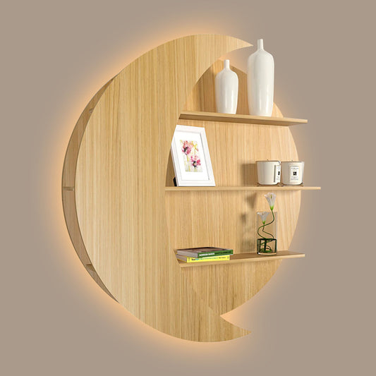 Moon Shape Designer Wooden Wall Shelf