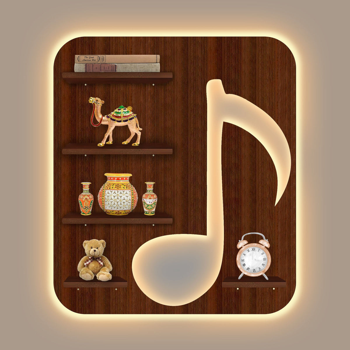 Music Symbol Note Backlit Wooden LED Light Wall Shelf with Walnut Fini ...
