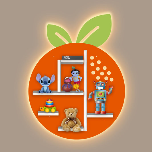 Orange Fruit Shape Wooden LED Light Wall Shelf for Kids