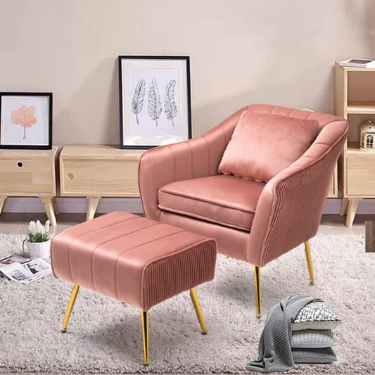 Peach Fluffy Super Comfy Luxury Velvet Accent Chair with Ottoman