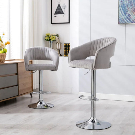 Plush Feel Grey Velvet Adjustable Bar Stool / Long Chair
