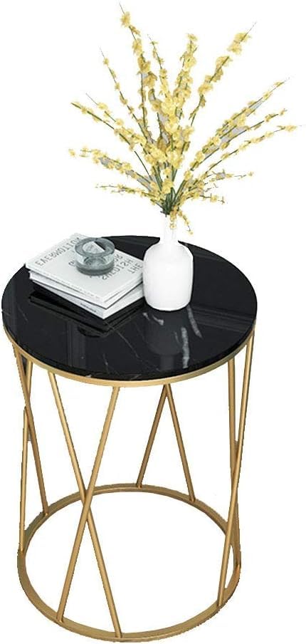 Premium Designer Round Shaped Golden Artistic Side Table with Black Marble