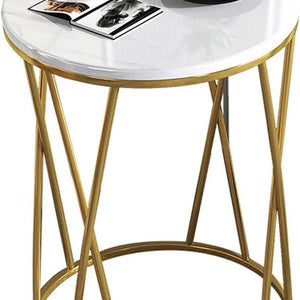 Premium Designer Round Shaped Golden Artistic Side Table with White Marble