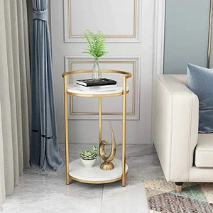 Premium Metallic Stand Two Layer Marble Side Table