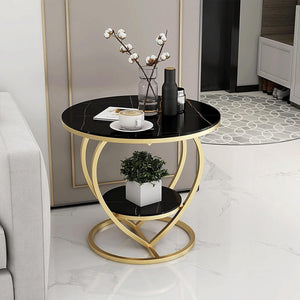 Premium Modern Heart Shaped Golden Metal with Black Marble Night Stand Side Table