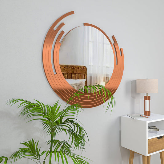  Designer Copper Finish Round Wall Mirror