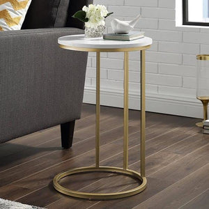 Premium Round Side Table for Small Spaces Nightstand with Golden Metal Finish