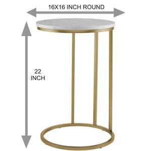 Premium Round Side Table for Small Spaces Nightstand with Golden Metal Finish