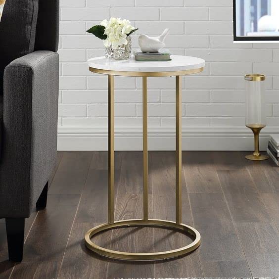 Premium Round Side Table for Small Spaces Nightstand with Golden Metal Finish