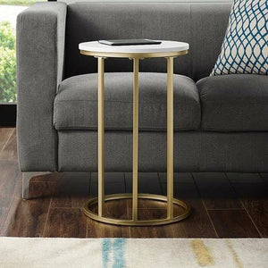 Premium Round Side Table for Small Spaces Nightstand with Golden Metal Finish