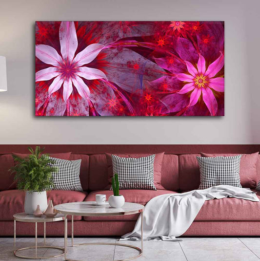 Premium Wall Painting of Exotic looking Flowers with Natural 3D Leaves