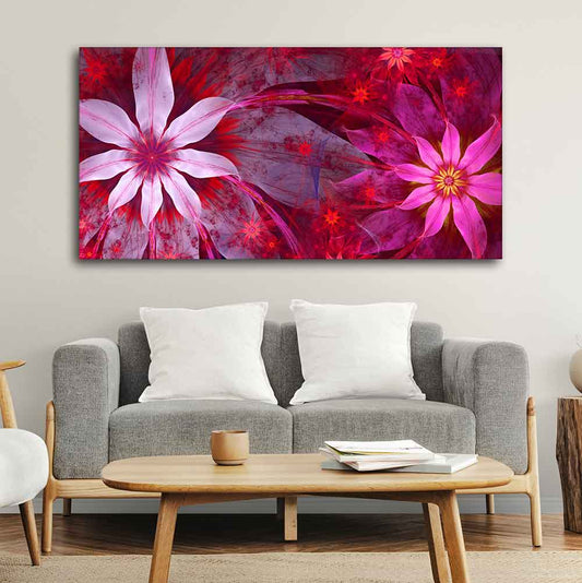 Wall Painting of Exotic looking Flowers with Natural 3D Leaves