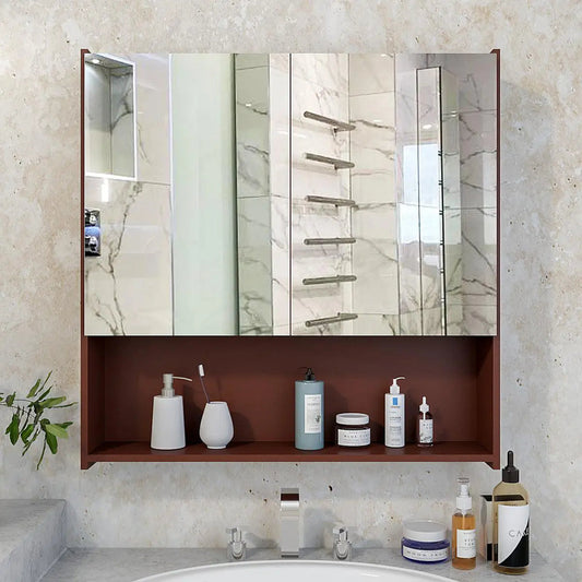 Premium Wooden Bathroom Organizer Cabinet with Mirror & 4 Spacious Shelves with Brown Finish