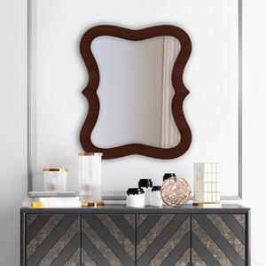 Rectangular Wavy Shaped Wooden Wall Mirror