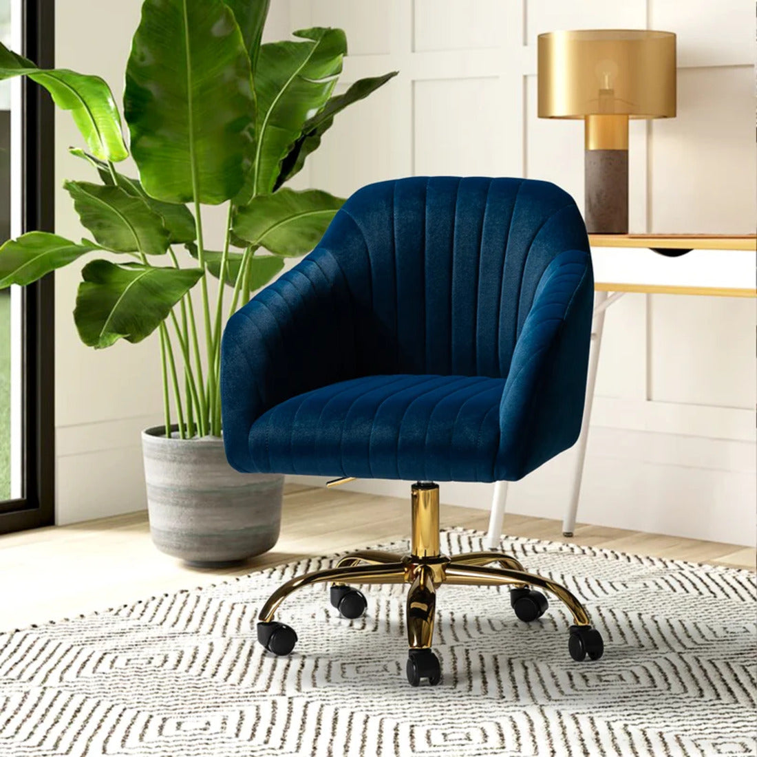 Navy Blue Velvet Premium Armchair with Golden Legs