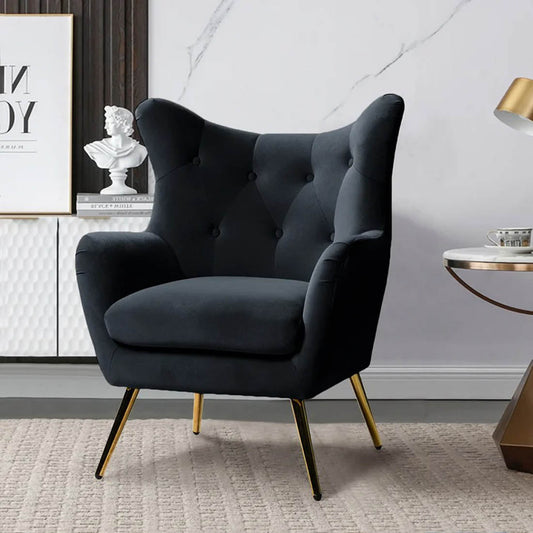Royal Black Comfortable Tufted Velvet Sofa Lounge Chair